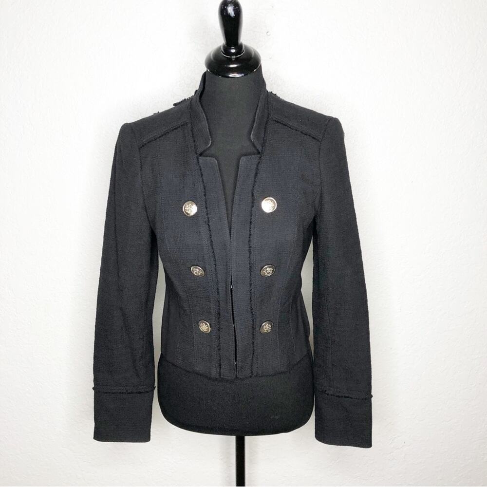 WHBM black fringe trim military style blazer jacket‎ size 4